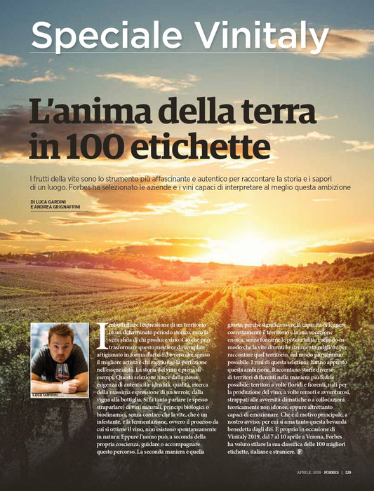 Aprile 2019: Lanthano Rosso su «Forbes Italia» tra i migliori 100 vini
