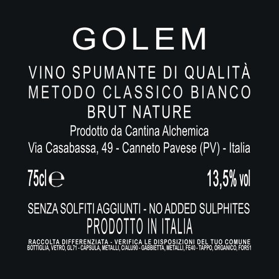 GOLEM Bianco Spumante Alchemico Cantina Alchemica Giorgio Mercandelli Artefici